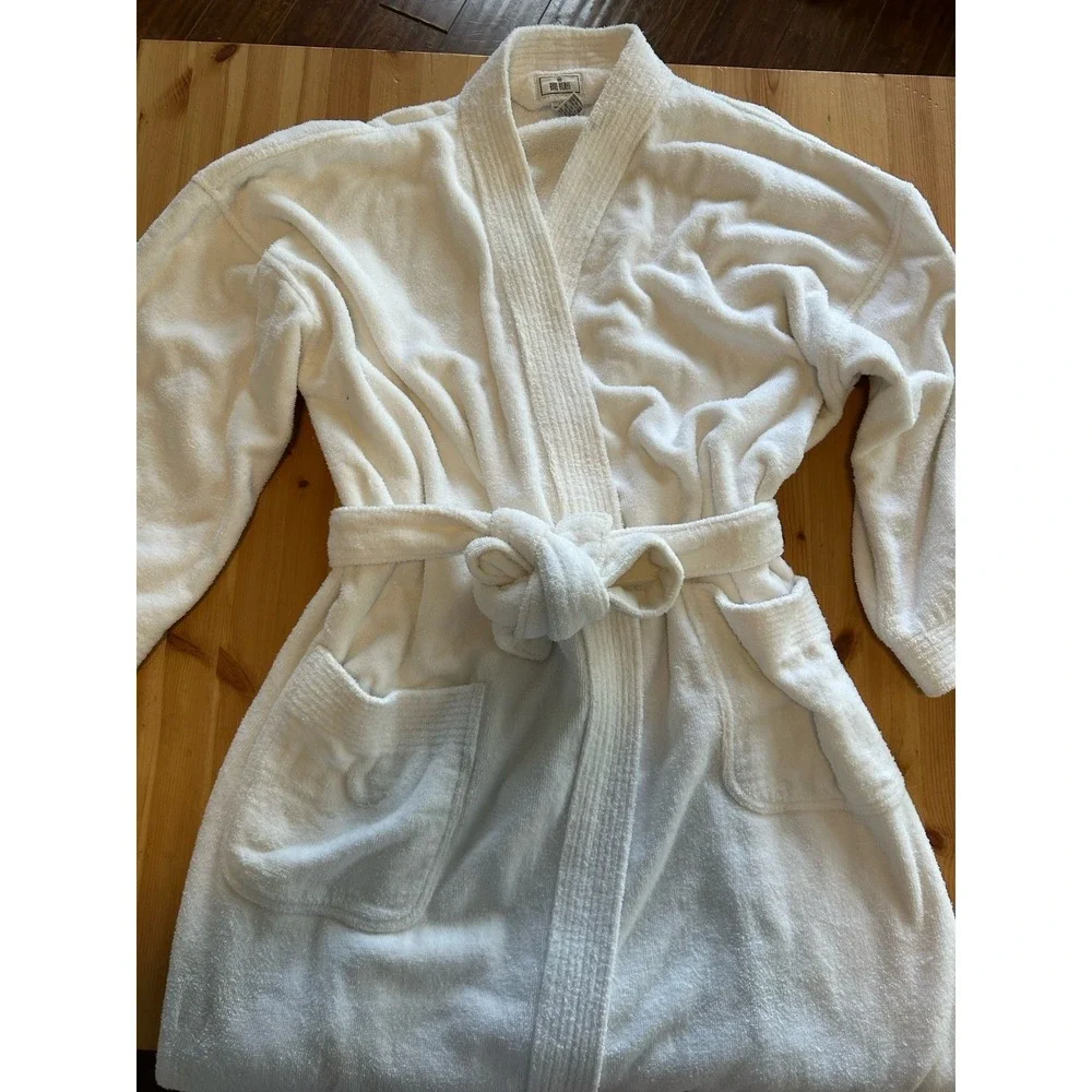 Vintage Bill Blass Robe Men One Size Belted Pockets Terry 100% Cotton  WHITE